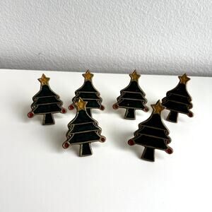 Set of 6 Brass Christmas Tree Napkin Rings Holder Table Decor